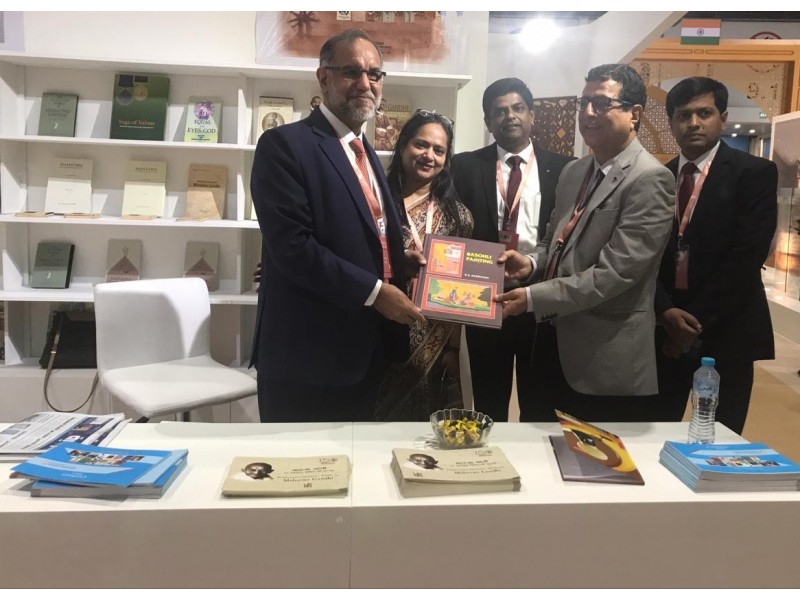 Ambassador of India to UAEnbspTHE Navdeep Singh Suri visiting India Pavilion at Abu Dhabi International Book Fair 2019 Publications Division presented its title Basohli Painting to himAttachments area