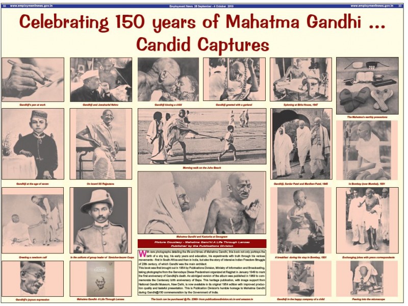 Publications Division Ministry of IampBs weekly newspaper Employment News carried moments from the life of Mahatma Gandhi in its October 2019 issue for Gandhi150